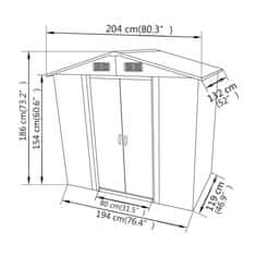 Greatstore Vrtna skladiščna lopa siva kovinska 204x132x186 cm