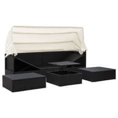 Vidaxl Vrtni počivalnik s streho črn 200x60x124 cm poli ratan