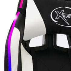 Vidaxl Racing stol z RGB LED lučkami belo in črno umetno usnje