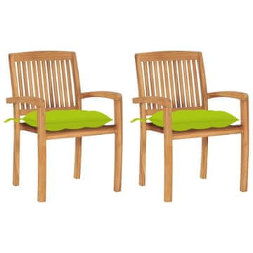 Vidaxl Vrtni stoli 2 kosa s svetlo zelenimi blazinami trdna tikovina