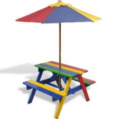shumee Otroška piknik miza s klopmi in senčnikom večbarven les