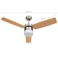 Greatstore Stropni ventilator z lučjo in daljincem 108 cm svetlo rjav