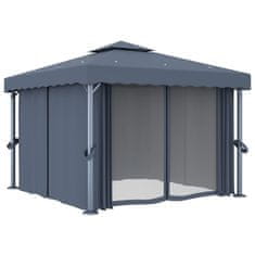 Vidaxl Paviljon z zaveso 3x3 m antraciten aluminij