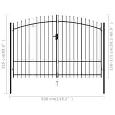 Vidaxl Dvojna vrata za ograjo koničasta jeklo 3x1,75 m črna