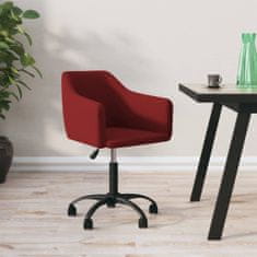 Greatstore Vrtljivi pisarniški stol, vinsko rdeče barve, oblazinjen z žametom