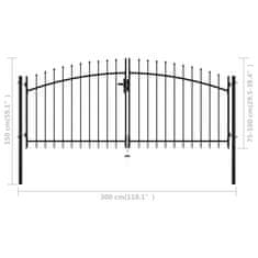 Vidaxl Dvojna vrata za ograjo s konicami na vrhu 300x150 cm