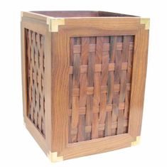 Bashan Koš za odpadni papir - Luksuzna lesena košara za odpadni papir z medeninastimi robovi, 23x23x31cm