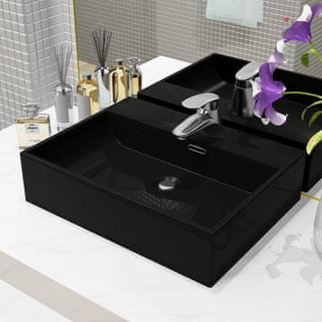 Vidaxl vidaXL Keramični umivalnik z odprtino za pipo 51,5 x 38,5 x 15 cm črne barve