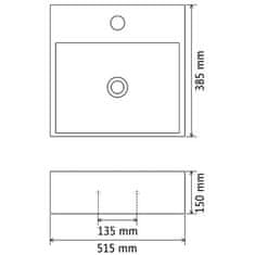 shumee Umivalnik z odprtino za pipo črna keramika 51,5x38,5x15 cm