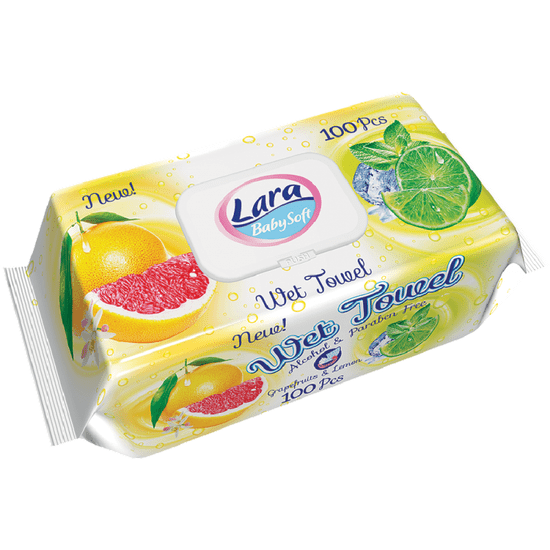 LARA mokri robčki 100 kos Clip Grapefruit & Lemon