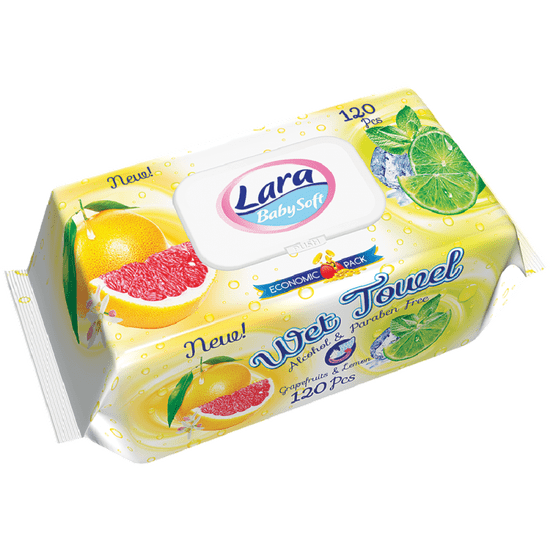 LARA mokri robčki 120 kos Clip Grapefruit & Lemon