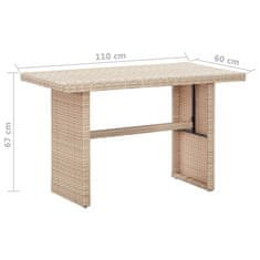 Vidaxl Vrtna miza bež 110x60x67 cm poli ratan