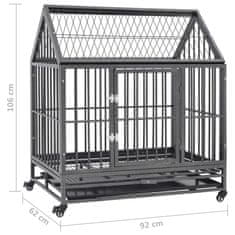 Vidaxl Pasji boks s kolesi in streho iz jekla 92x62x106 cm