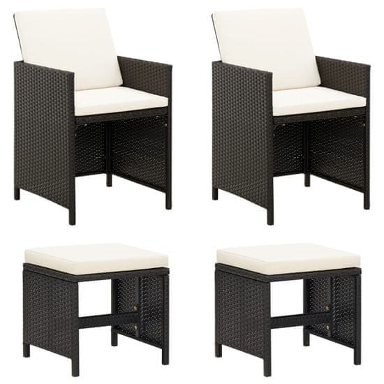 shumee Vrtni stoli in stolčki 4-delni komplet poli ratan črne barve