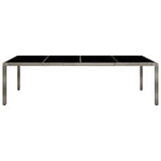 Vidaxl Vrtna miza siva 250x100x75 cm kaljeno steklo in poli ratan