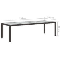 Vidaxl Vrtna miza rjava 250x100x75 cm kaljeno steklo in poli ratan