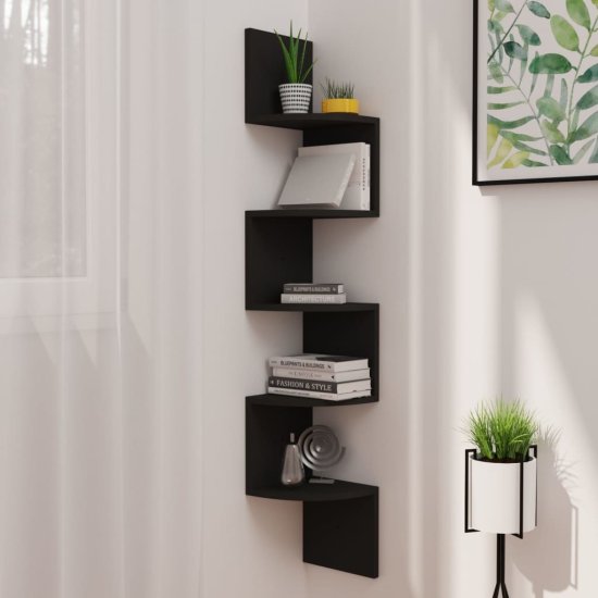 Greatstore Stenska kotna polica črna 19x19x123 cm iverna plošča