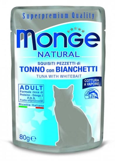 Monge mokra hrana za mačke Natural, tuna s slanikom v želeju, 24 x 80 g