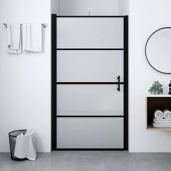 Vidaxl Vrata za tuš motno kaljeno steklo 91x195 cm črna