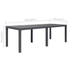Vidaxl Vrtna miza iz plastike 220x90x72 cm izgled ratana rjava