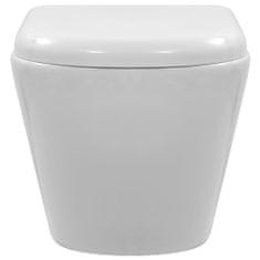 Greatstore Viseča WC školjka brez roba keramična bela