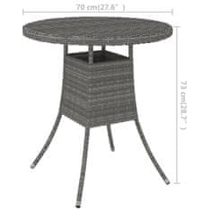 Vidaxl Vrtna miza siva 70x70x73 cm poli ratan
