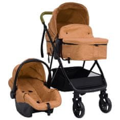 Vidaxl Otroški voziček 3 v 1 taupe in črn jeklen