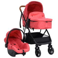 Vidaxl Otroški voziček 3 v 1 rdeč in črn jeklen