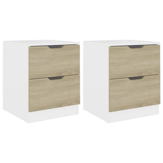 Vidaxl Nočna omarica 2 kosa bela in sonoma hrast 40x40x50 cm iverna plošča