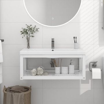 Vidaxl Stenski kopalniški regal bel 79x38x31 cm železo