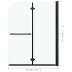 Vidaxl Zložljiva pregrada za tuš z 2 paneloma ESG 95x140 cm črna