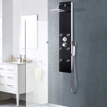 Vidaxl Panelna enota za tuš steklo 25x44,6x130 cm črna