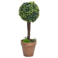 Vidaxl Umetna rastlina pušpan 2 kosa z lonci okrogle oblike 41 cm