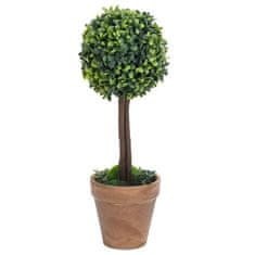 Vidaxl Umetna rastlina pušpan 2 kosa z lonci okrogle oblike 33 cm