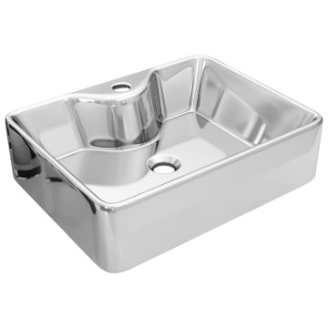 Vidaxl Umivalnik z odprtino za pipo 48x37x13,5 cm keramičen srebrn