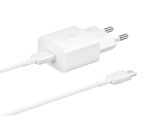 Samsung EP-T1510XWEGEU polnilnik in podatkovni kabel za hitro polnjenje USB-C na USB-C, 15 W, bel