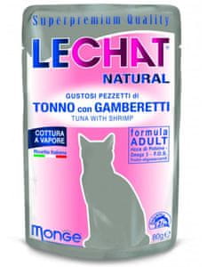 Lechat Excellence Natural mokra hrana za odrasle mačke, tuna in rakci, 24 x 80 g