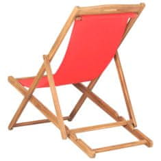 Greatstore Zložljiv stol za na plažo trdna tikovina rdeč