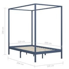 Vidaxl Posteljni okvir z baldahinom siv iz trdne borovine 120x200 cm