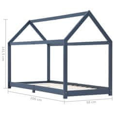 Vidaxl Otroški posteljni okvir siv iz trdne borovine 90x200 cm