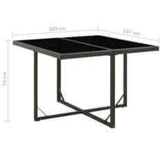 Vidaxl Vrtna miza črna 109x107x74 cm poli ratan in steklo