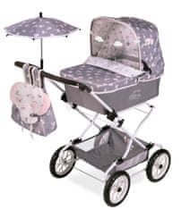 DeCuevas 82035 zložljiv voziček za lutke REBORN z dežnikom in dodatki SKY 2020, 90 cm