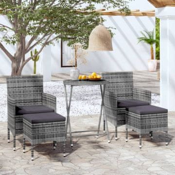 Vidaxl vidaXL 5-delni bistro set, PE ratan in kaljeno steklo, siv