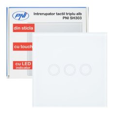 PNI Trojno stikalo s steklenim dotikom SH303, belo z LED indikatorjem
