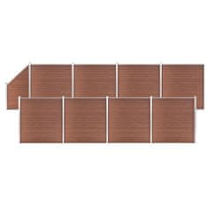 Greatstore WPC ograjni paneli 8 kvadratnih + 1 poševni 1484x186 cm rjavi