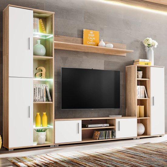 Vidaxl Stenska enota za TV z LED osvetlitvijo sonoma hrast in bela