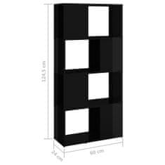 Greatstore Knjižna omara za razdelitev prostora sijaj črna 60x24x124,5 cm