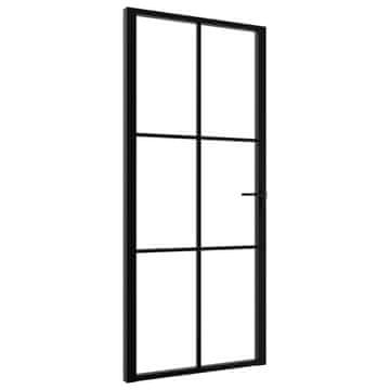 Vidaxl Notranja vrata ESG steklo in aluminij 93x201,5 cm črna