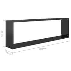 Vidaxl Stenske police kockaste 6 kosov visok sijaj črne 100x15x30 cm