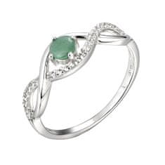 Brilio Silver Očarljiv srebrni prstan s smaragdnim dragim kamnom SR00716P (Obseg 58 mm)